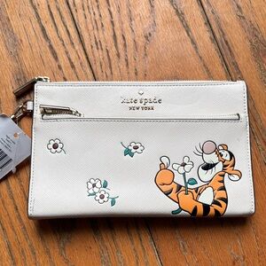 Kate Spade White Wristlet with Tigger and Floral Design
